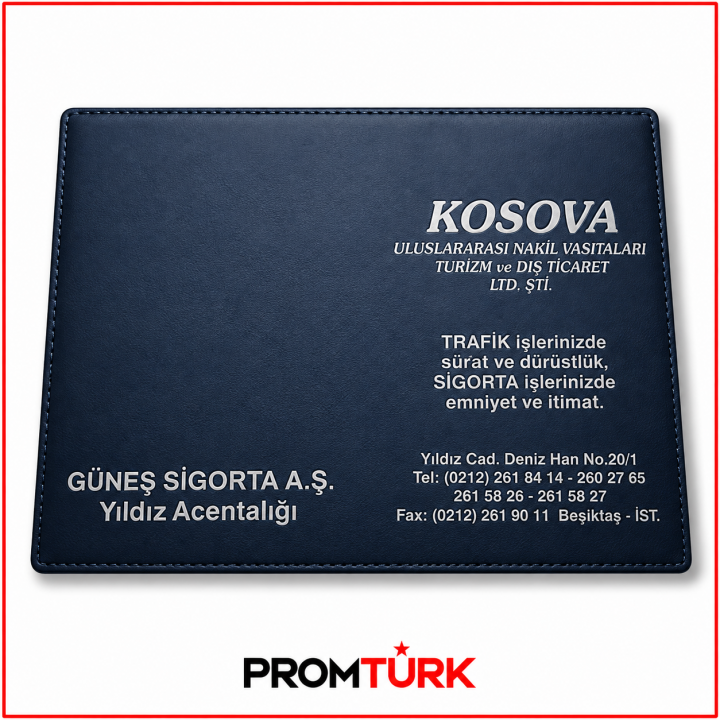 Lacivert Beyaz Baskılı İş Makinesi Promosyon Ruhsat Kabı